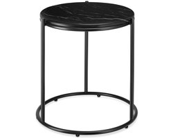 tectake® Bijzettafel - Tafelblad in Marmerlook - 43 x 43 x 50,5 cm - Zwart/Zwart - Koffietafel - Salontafel - Tafeltje voor Woonkamer, Slaapkamer of Kantoor - Draagkracht 12kg - Banktafel - Bedtafel