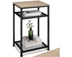tectake® Bijzettafel van Hout en Metaal – Industrieel Design, Salontafel met 3 Niveaus, Inclusief 2 Roosterplanken, Zwart Metalen Frame – Industrieel Licht Hout, Sonoma Eiken