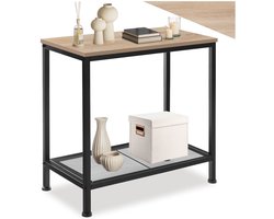 tectake® Bijzettafel van Hout en Metaal – Smalle Haltafel in Industrieel Design, Consoletafel met Roosterplank, 60x30,5x60,5 cm, Zwart Metalen Frame – Licht Sonoma Eiken