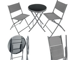 tectake® - bistroset, tafel en 2 x stoelen, kleine ronde eettafel, klaptafel en klapstoelenset, ruimtebesparend meubilair buiten weerbestendig voor balkon, terras, tuinmeubelen - grijs