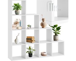 tectake® Boekenkast Talisa - Open Kast met 10 vakken - 130 x 29 x 130 cm - Trapvormige Vakkenkast - Boekenplank - Trapplank - Opbergruimte - Roomdivider Kasten