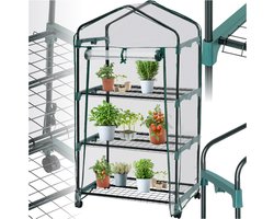 tectake® Broeikas - Hobbykas voor Binnen of Balkon - Mini Kweekkas - Foliekas - Plantenrek met wieltjes - Met 3 planken - 69x49x125 cm