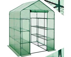 tectake® Broeikas met Folie - Foliekas - Hobbykas - 2m² - 143 x 143 x 195 cm - Kweekkas voor Tomaten en Planten - Tuinkas met 16 Planken - Beschermt Tegen Kou, Regen en Zon - Groen