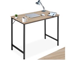 tectake® Bureau - Bureautafel - Computerbureau - Houten bureaublad - Industrieel design - Zwart metalen frame - Afmetingen (LxBxH) 80 x 50 x 75,5 cm - Lichtbruin