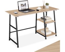 tectake® Bureau met 2 planken - Bureautafel - Computerbureau - Houten bureaublad - Industrieel design - Zwart metalen frame - Afmetingen (LxBxH) 120 x 50 x 73,5 cm - Lichtbruin