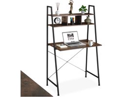 tectake® Bureau met 2 planken - Bureautafel - Houten bureaublad - Industrieel design - Zwart metalen frame - Afmetingen (LxBxH) 85,5 x 46,5 x 140 cm - Donkerbruin