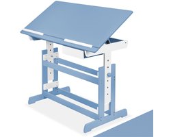 tectake® Bureau met Lade - 109 x 55 cm - 7-voudig In Hoogte Verstelbaar - 63 tm 94 cm Hoog - Kantelbaar - Kinderbureau - Tekentafel - Blauw