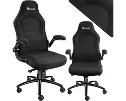 tectake® Bureaustoel - Ergonomische draaistoel met opklapbare armleuningen en wipfunctie - In hoogte verstelbaar - Directiestoel - Stoffen bekleding - PC-stoel - Comfortabel en Functioneel - Maximale belastbaarheid 120 kg - Zwart