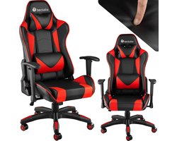 tectake® Bureaustoel - Gamingstoel met verstelbare rugleuning en armleuningen - Inclusief nekkussen en lendensteun - Ergonomisch - In hoogte verstelbaar - Maximale belastbaarheid 120 KG - Afmeting (LxBxH) 68 x 69 x 117,5-125 cm - Zwart / rood