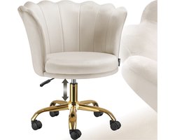 tectake® Bureaustoel - In hoogte verstelbaar draaifauteuil met fluwelen bekleding - Ergonomische schelpvorm - Stoel met wielen - Eetkamerstoel op wieltjes - 360° draaibaar - Bureau Stoel - Wit