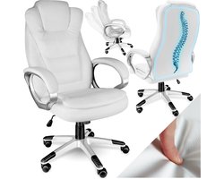 tectake® Bureaustoel - Luxe directiestoel - Draaistoel met wielen - In hoogte verstelbaar - Ergonomische computerstoel van kunstleer - Inclusief armleuningen en kantelmechanisme - Vulling 12 cm - Zithoogte 47-55 cm - Wit