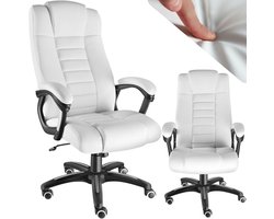 tectake® Bureaustoel - Luxe directiestoel - Draaistoel met wielen - In hoogte verstelbaar - Ergonomische computerstoel van kunstleer - Inclusief armleuningen en wipfunctie - Vulling 12 cm - Zithoogte 42-50 cm - Wit