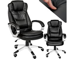 tectake® Bureaustoel - Luxe directiestoel - Draaistoel met wielen - In hoogte verstelbaar - Ergonomische computerstoel van kunstleer - Inclusief armleuningen en kantelmechanisme - Vulling 12 cm - Zithoogte 47-55 cm - Zwart