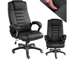 tectake® Bureaustoel - Luxe directiestoel - Draaistoel met wielen - In hoogte verstelbaar - Ergonomische computerstoel van kunstleer - Inclusief armleuningen en wipfunctie - Vulling 12 cm - Zithoogte 42-50 cm - Zwart