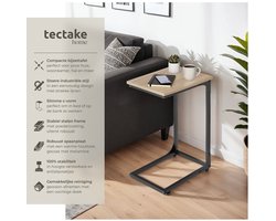 tectake® C-vormige bijzettafel in industrieel design, 30 x 40 x 63 cm, salontafel voor koffie, laptop, bank, bed, woonkamer, slaapkamer, zwart metalen frame (industrieel donkerbruin)