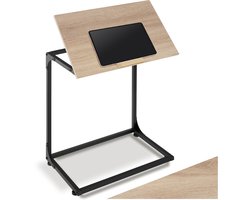 tectake® C-vormige Bijzettafel - Laptoptafel met Kantelbaar Houten Tafelblad - Bedtafel met Stopper - Industrieel Design - Tafel voor Laptop en Tablet - Verstelbaar - Afmeting (LxBxH) 55 x 35 x 66,5 cm - Lichtbruin