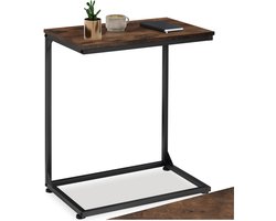 tectake® C-Vormige Bijzettafel van Hout en Metaal – Industriële Stijl, Vintage Laptoptafel voor Bed of Bank, 55,5x35x67 cm, Zwart Metalen Frame – Industrial Dark Brown