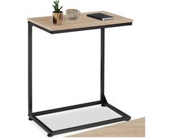 "tectake® C-Vormige Bijzettafel van Hout en Metaal – Industriële Stijl, Vintage Laptoptafel voor Bed of Bank, 55,5x35x67 cm, Zwart Metalen Frame – Licht Sonoma Eiken