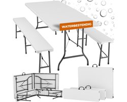tectake® - Campingtafelset - Picknicktafelset - Campingmeubel set - Opklapbaar - Compact op te bergen - wit