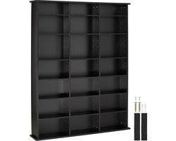 tectake® CD/DVD/Blu-ray kast - Boekenkast - 18 flexibel verstelbare planken - Houten mediakast met kantelbeveiliging - Plankstandaard - Afmeting (LxDxH) 105,5 x 19 x 136,5 cm - Zwart