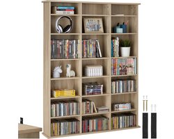 tectake® CD/DVD/Blu-ray kast - Boekenkast - 18 flexibel verstelbare planken - Houten mediakast met kantelbeveiliging - Plankstandaard - Afmeting (LxDxH) 105,5 x 19 x 136,5 cm - Lichtbruin