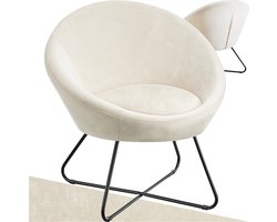 tectake® Cocktail Stoel Centera - Gestoffeerde Ronde Loungestoel in Scandi-Stijl - Fluweellook-Bekleding - Solide Stalen Frame - Comfortabele Oor Fauteuil voor Woonkamer, Slaapkamer of Lounge - Beige