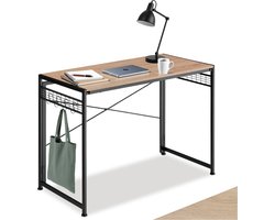 tectake® compact bureau - Computerbureau met rastervlakken en 8 haken - Kantoortafel met houten blad - Industrieel design - Zwart metalen frame - Afmeting (LxBxH) 102 x 51 x 77 cm - Lichtbruin