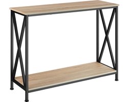 tectake® Consoletafel met 2 houten planken - Haltafel in industrieel design - Bijzettafel voor hal, entree, woonkamer - Zwart metalen frame - Afmeting (LxBxH) 100 x 35 x 80,5 cm - Lichtbruin