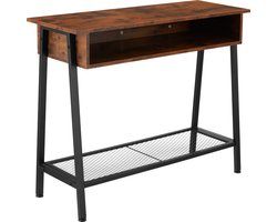 tectake® Consoletafel met opbergvak - Sidetable - Houten dressoir met roosterplank - Industrieel design - Zwart metalen frame in trapeziumvorm - Afmeting (LxBxH) 100 x 35 x 80,5 cm - Donkerbruin