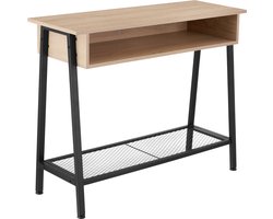 tectake® Consoletafel met opbergvak - Sidetable - Houten dressoir met roosterplank - Industrieel design - Zwart metalen frame in trapeziumvorm - Afmeting (LxBxH) 100 x 35 x 80,5 cm - Lichtbruin