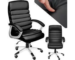 tectake® Design Bureaustoel - Ergonomische Draaistoel - In Hoogte Verstelbare Directiestoel met Armleuningen en Kantelfunctie - Zachte Bekleding in Golfdesign - Zwart