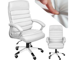 tectake® Design Bureaustoel - Ergonomische Draaistoel - In Hoogte Verstelbare Directiestoel met Armleuningen en Kantelfunctie - Zachte Bekleding in Golfdesign - Wit