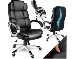 tectake® Directiestoel - Ergonomische bureaustoel met 12 cm vulling - In hoogte verstelbaar - Zithoogte 47 - 55cm - Draagkracht 120 kg - Draaistoel met armleuningen en wipfunctie - Pc-stoel met lederlook en wielen - Zwart