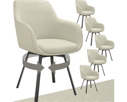 tectake® Draaibare eetkamerstoel Alicon - Gestoffeerd - Stijl en comfort in één - Eetkamerstoel - Bureaustoel - Woonkamerstoel - Fauteuil - Set van 6 - Beige