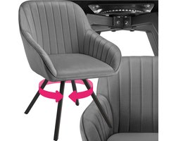 tectake® - Draaibare eetkamerstoel met armleuningen - Ergonomische kuipstoel met fluwelen bekleding - Gewatteerd - Draaistoel voor woonkamer, eettafel, studeerkamer, kaptafel en keuken - Grijs