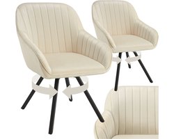tectake® - Draaibare eetkamerstoel met armleuningen - Ergonomische kuipstoel met fluwelen bekleding - Gewatteerd - Draaistoel voor woonkamer, eettafel, studeerkamer, kaptafel en keuken - Set van 2 - Crème