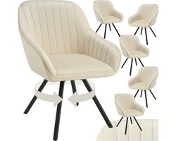 tectake® - Draaibare eetkamerstoel met armleuningen - Ergonomische kuipstoel met fluwelen bekleding - Gewatteerd - Draaistoel voor woonkamer, eettafel, studeerkamer, kaptafel en keuken - Set van 6 - Crème