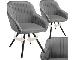 tectake® - Draaibare eetkamerstoel met armleuningen - Ergonomische kuipstoel met fluwelen bekleding - Gewatteerd - Draaistoel voor woonkamer, eettafel, studeerkamer, kaptafel en keuken - Set van 2 - Grijs