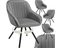 tectake® - Draaibare eetkamerstoel met armleuningen - Ergonomische kuipstoel met fluwelen bekleding - Gewatteerd - Draaistoel voor woonkamer, eettafel, studeerkamer, kaptafel en keuken - Set van 4 - Grijs