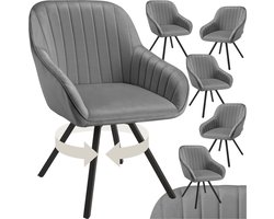 tectake® - Draaibare eetkamerstoel met armleuningen - Ergonomische kuipstoel met fluwelen bekleding - Gewatteerd - Draaistoel voor woonkamer, eettafel, studeerkamer, kaptafel en keuken - Set van 6 - Grijs