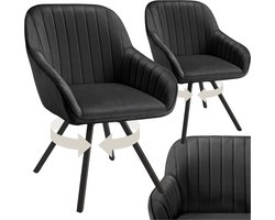 tectake® - Draaibare eetkamerstoel met armleuningen - Ergonomische kuipstoel met fluwelen bekleding - Gewatteerd - Draaistoel voor woonkamer, eettafel, studeerkamer, kaptafel en keuken - Set van 2 - Zwart