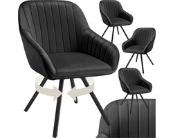 tectake® - Draaibare eetkamerstoel met armleuningen - Ergonomische kuipstoel met fluwelen bekleding - Gewatteerd - Draaistoel voor woonkamer, eettafel, studeerkamer, kaptafel en keuken - Set van 4 - Zwart