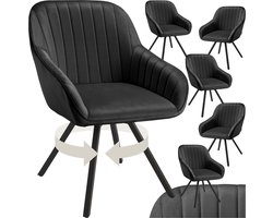 tectake® - Draaibare eetkamerstoel met armleuningen - Ergonomische kuipstoel met fluwelen bekleding - Gewatteerd - Draaistoel voor woonkamer, eettafel, studeerkamer, kaptafel en keuken - Set van 6 - Zwart