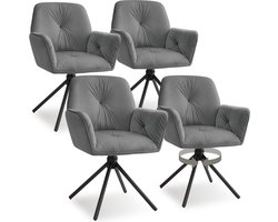 tectake® Draaifauteuil Lenia - Set van 4 Draaifauteuils met Armleuning - Draaibare Eetkamerstoel - Draaibare Fauteuils - Gestoffeerd - Fluweellook Antraciet/Zwart