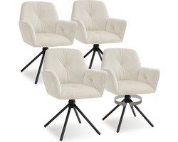 tectake® Draaifauteuil Lenia - Set van 4 Draaifauteuils met Armleuning - Draaibare Eetkamerstoel - Draaibare Fauteuils - Gestoffeerd - Fluweellook Crème/Zwart