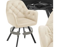 tectake® Draaistoel Fluweellook – Eetkamerstoel met Armleuningen – Ergonomische Zitting en Rugleuning – 180° Draaibaar – Moderne Stalen Poten – Crème