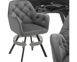 tectake® Draaistoel Fluweellook – Eetkamerstoel met Armleuningen – Ergonomische Zitting en Rugleuning – 180° Draaibaar – Moderne Stalen Poten – Antraciet