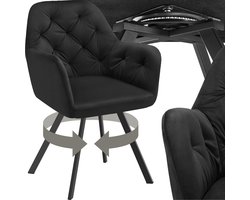 tectake® Draaistoel Fluweellook – Eetkamerstoel met Armleuningen – Ergonomische Zitting en Rugleuning – 180° Draaibaar – Moderne Stalen Poten – Zwart