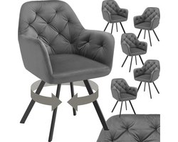 tectake® Draaistoel Fluweellook – Eetkamerstoel met Armleuningen – Ergonomische Zitting en Rugleuning – 180° Draaibaar – Moderne Stalen Poten – Set van 6 – Antraciet