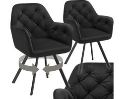 tectake® Draaistoel Fluweellook – Eetkamerstoel met Armleuningen – Ergonomische Zitting en Rugleuning – 180° Draaibaar – Moderne Stalen Poten – Set van 2 – Zwart